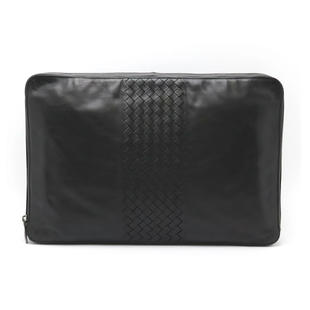 BOTTEGA VENETA Intrecciato Clutch Bag Shoulder Leather Black